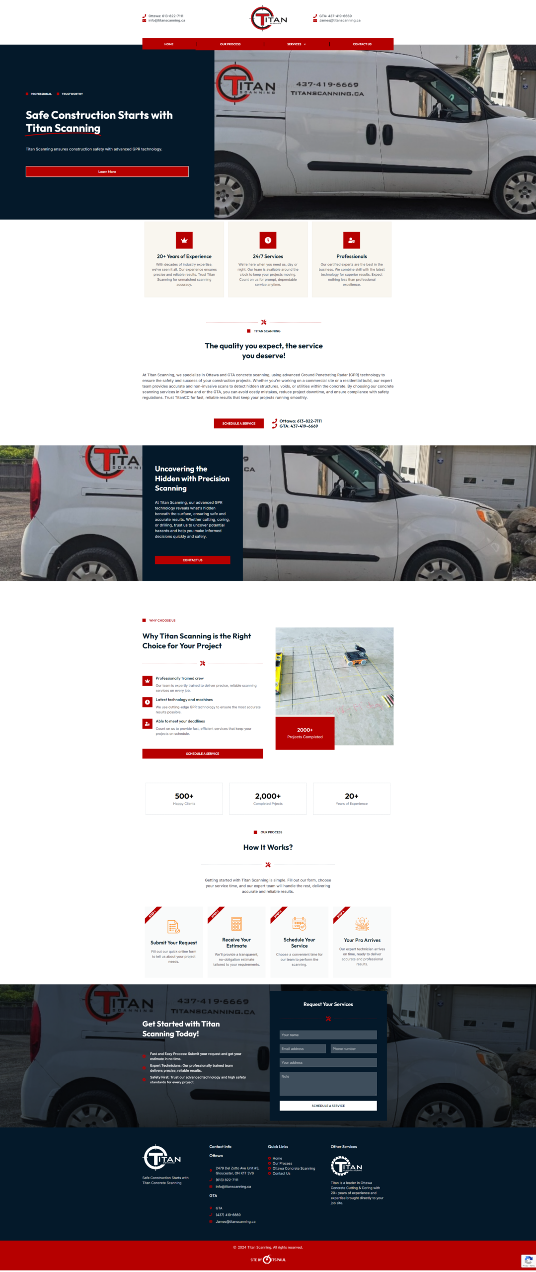 Titan Scanning technical service website layout